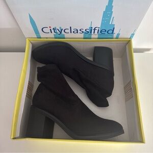 Cityclassified Black Block Heel Ankle Boots Size 7.5